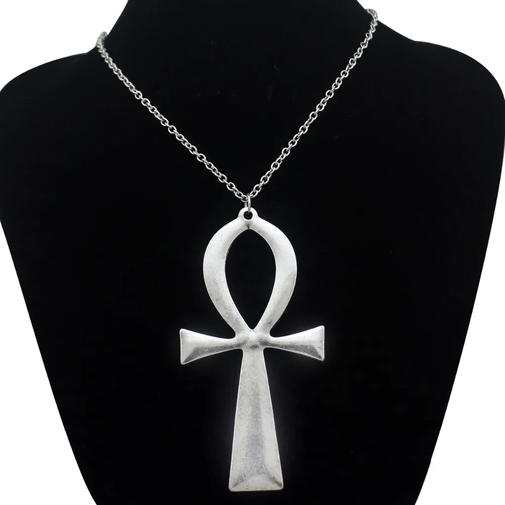 10x5cm Vintage Gold Silver Egyptian Life Big Ankh Cross Pendant Long Chain Sweater Necklace Jewelry Dropshipping