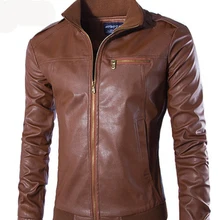 Одноцветная Классическая дизайнерская мужская кожаная куртка горячая распродажа мужская куртка из искусственной кожи тонкий воротник мандарина мужская куртка MWP268