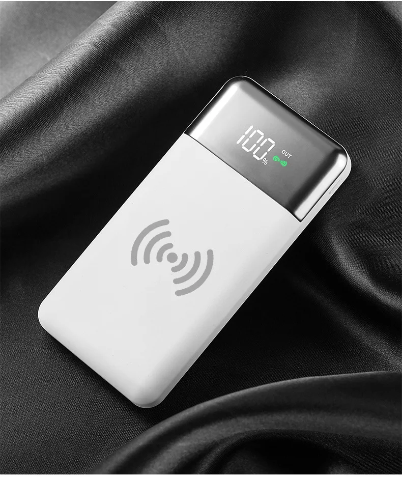 Цветной QI Стандартный 10000 мАч power Bank Беспроводная зарядка цифровой дисплей Зарядка сокровище портативный power bank для Xiaomi - Цвет: White