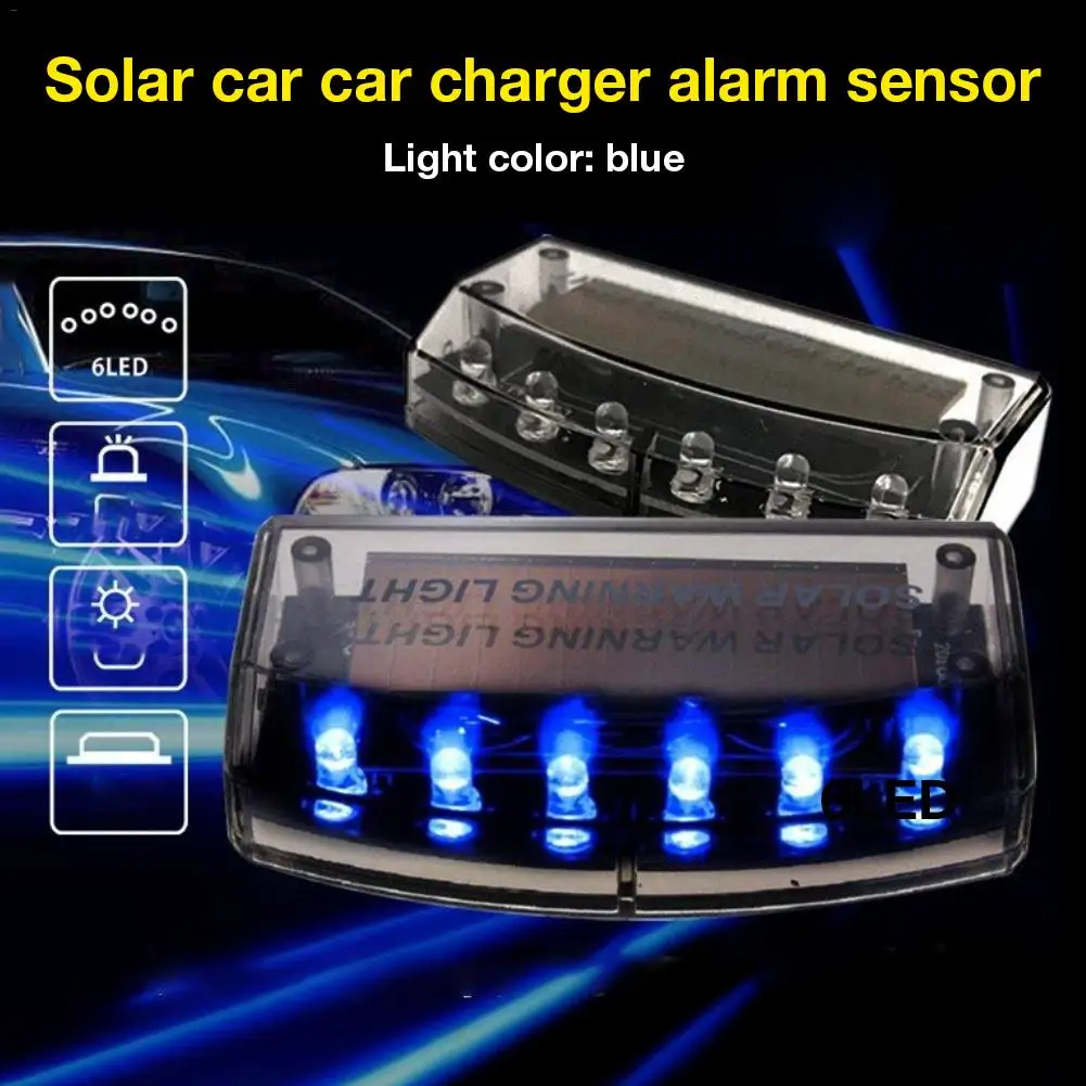 

New 1 Pcs Car Solar Charger 6 LED Auto Car Sensor Security Warning Light Car Burglar Alarm Lamp Drop Shipping