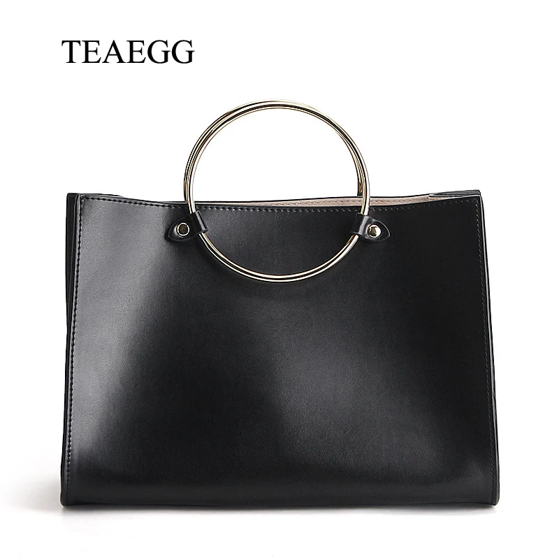 

TEAEGG Women Real Leather ring Handle handbag Female Retro Genuine Leather cowhide Crossbody Bag Lady Messenger Bag