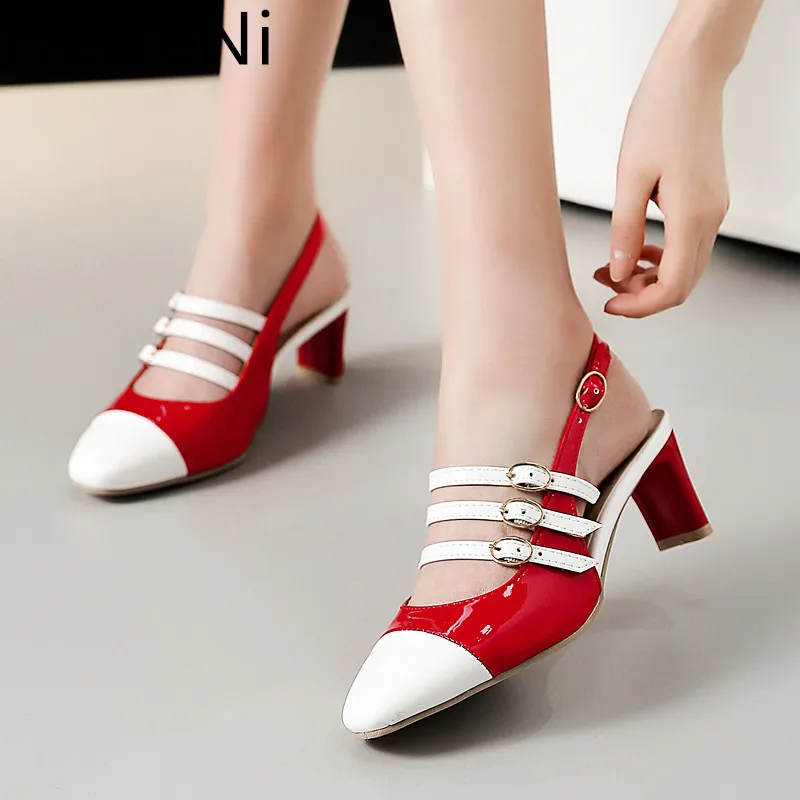 

Summer shoes Women Sandals Fashion Ankle strap buckle Back strap Square heel Female high heel sandals Zapatos de mujer size34-45