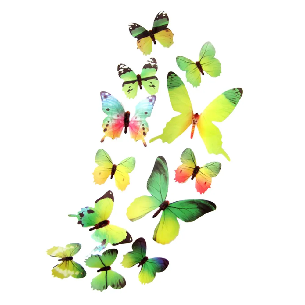 12 шт. ПВХ 3d бабочка Настенный декор милые бабочки настенные наклейки художественные наклейки украшение дома комнаты стены искусства A30710 - Цвет: GN
