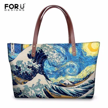

FORUDESIGNS Handbags Women Luxury Messenger Bags 3D Sea Waves Printed Female Large Tote Shoulder Bags for Lady Casual Handbag