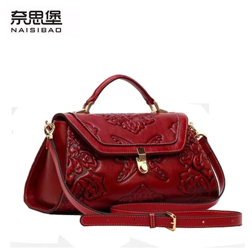 

Famous brand top quality Cow Leather women bag 2016 new Chinese style embossed handbag Retro Shoulder Messenger Bag