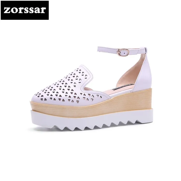 

{Zorssar} 2018 Fashion Genuine Leather Wedges Women Sandals Open Toe Summer Shoes Women platform High Heels Sandals Party shoes