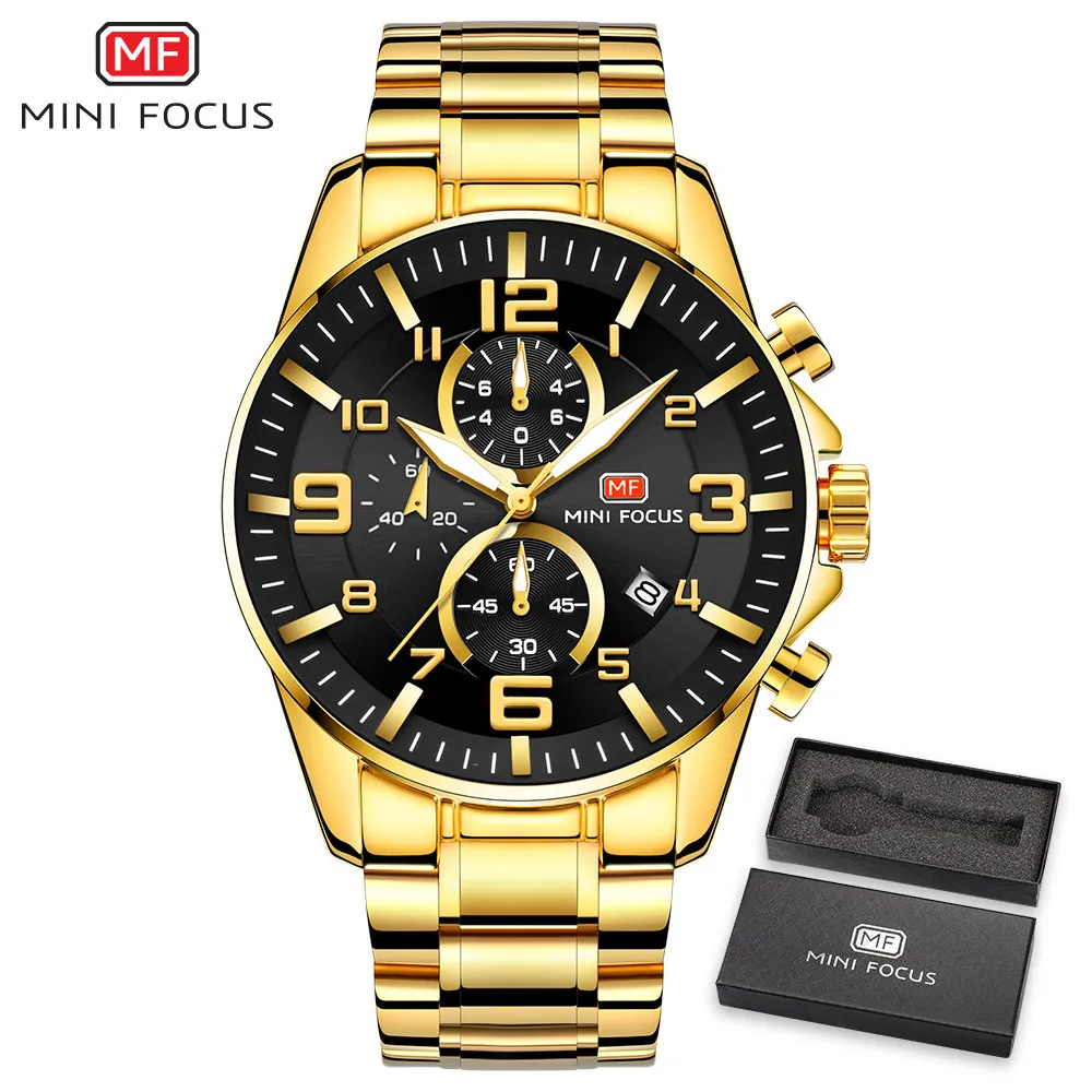 Relojes часы мужские MINIFOUCS Золотые спортивные кварцевые часы лучший бренд класса люкс водонепроницаемые мужские модные наручные часы Relogio Masculino - Цвет: Черный