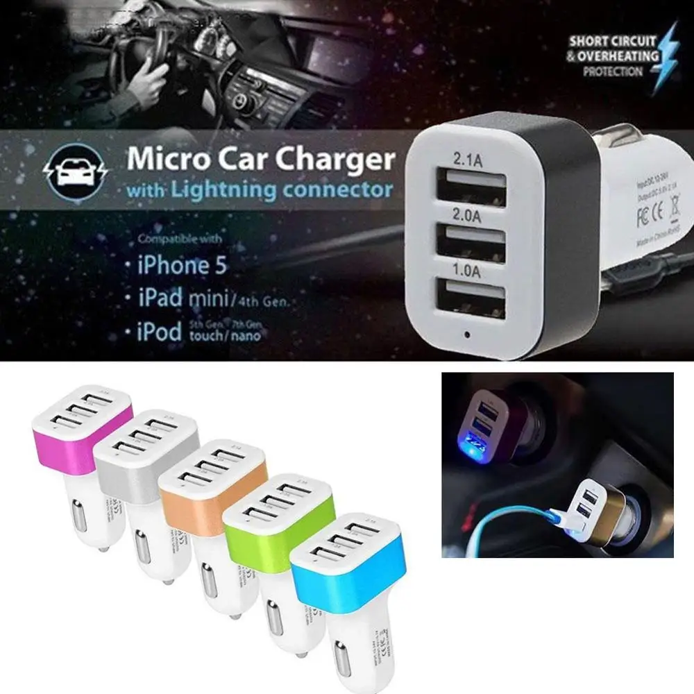 Универсальное автомобильное зарядное устройство с 3 портами 12 В USB адаптер для