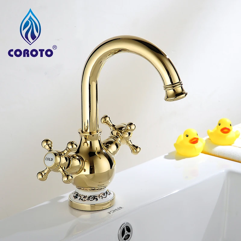 

COROTO Antique Faucet Bronze Brushed Sink Faucet Style Vintage Open Spout Water Gold Tap High Quanlity Bathroom Basin Faucet