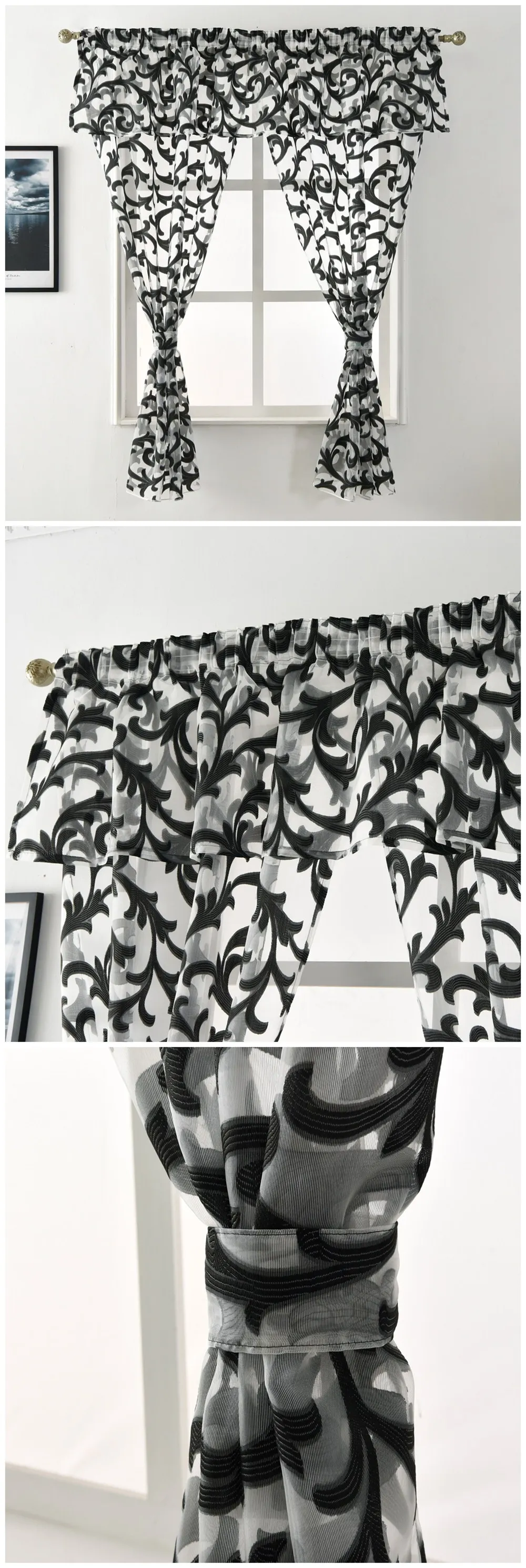 AOL NAPEARL Short Valance Drops Roman Curtains Black Tulle Fabric Rustic Decor For Window All Match Pastoral Design Stripes Jacquard