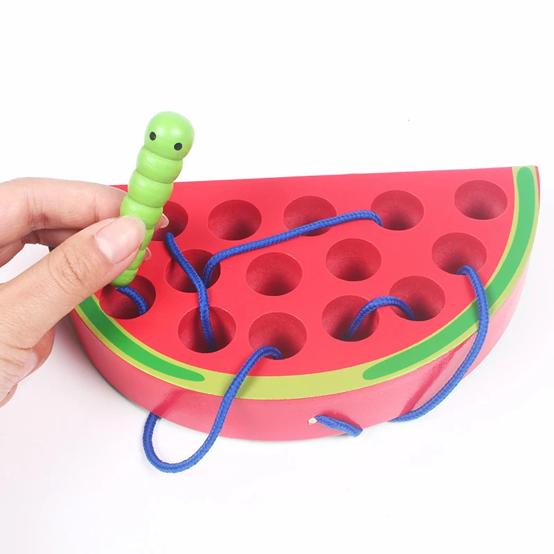 Детская Деревянная Игрушка-пазл игра для резьбы насекомые одежда веревка переплетение червь едят для фруктов яблок копия ранние детские игрушки детские