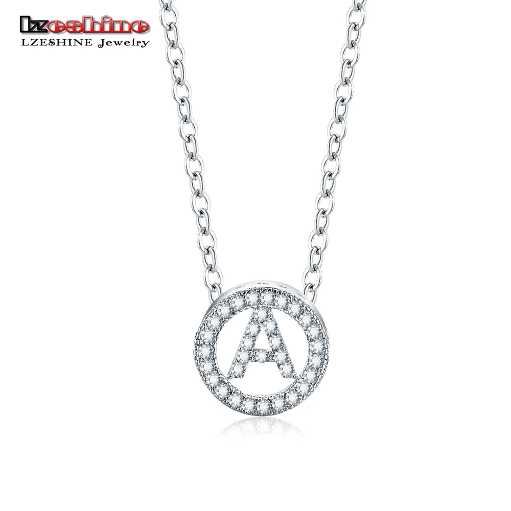 

LZESHINE Custom Letter Necklace Silver Color Trendy Letters Chain Necklaces & Pendants With Clear CZ Women Jewelry Accessories