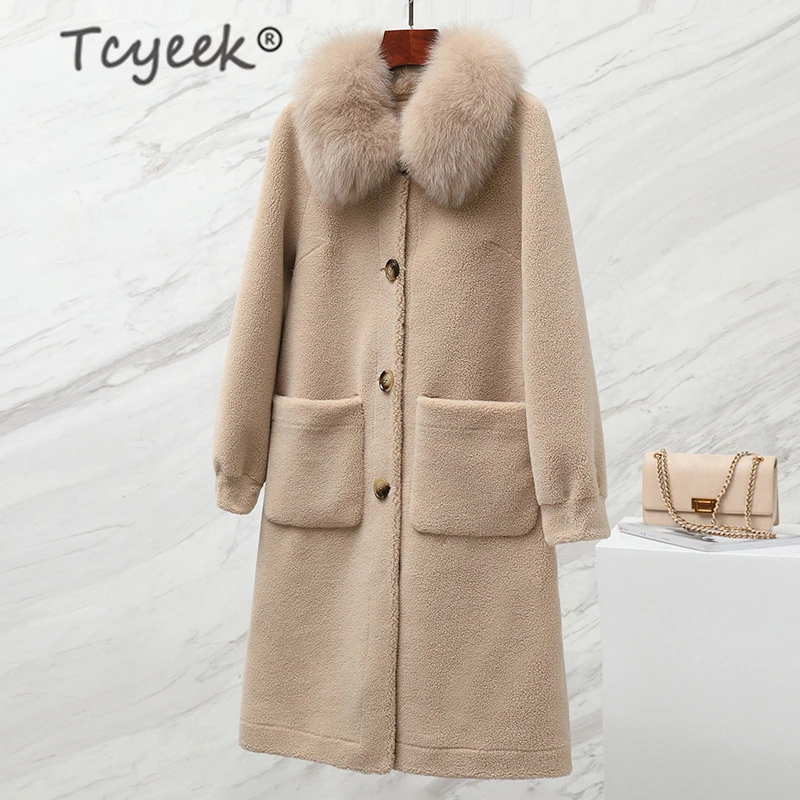 Женское пальто из натурального меха Tcyeek винтажная зимняя женская куртка +