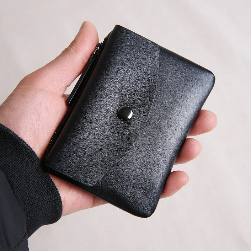 Leather Wallet For Men Male Handmade Short Small Men's Purse Card Holder  With