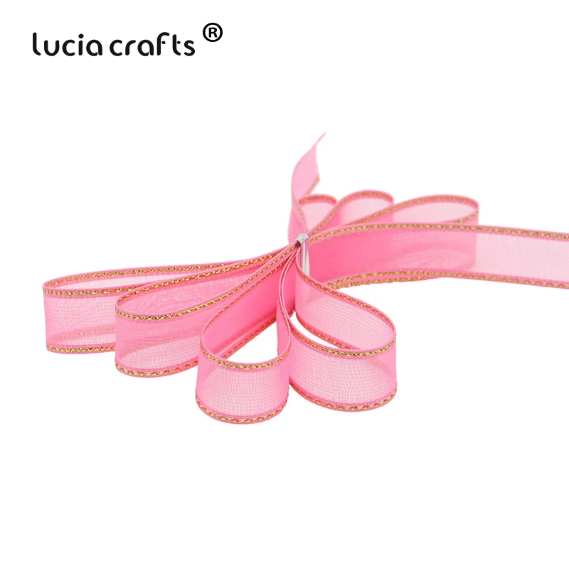 Lucia crafts 5 ярдов/10 ярдов 15 мм ленты из органзы для свадебного домашнего декора DIY Швейные упаковочные материалы аксессуары P0101 - Цвет: C1 Pink  5yards