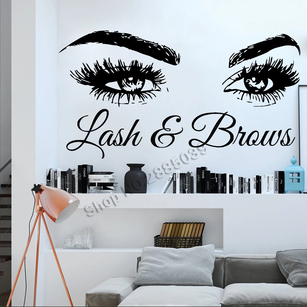 Lash& Brows большие глаза Цитата настенные наклейки модные креативные виниловые ресницы красивые настенные наклейки для салона бровей Магазин Декора LC722