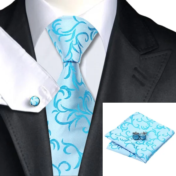 SN 1140 Blue Novelty Tie Hanky Cufflinks Sets Men's 100 Silk Ties for