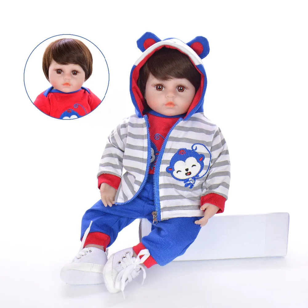 

47 cm little boy Silicone doll Realistic bebes Reborn Doll and 1pcs pacifier bottle girls Toys Alive Non-toxic Boneca child gift