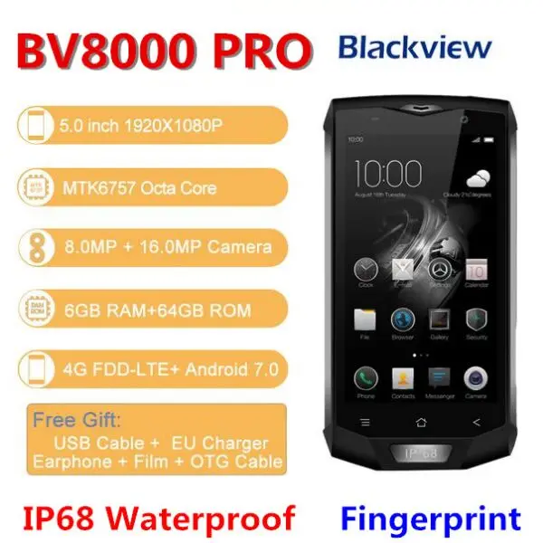 Blackview BV8000 Pro 4G мобильный телефон 5," MTK6757 Восьмиядерный Android 7,0 6 ГБ ОЗУ 64 Гб ПЗУ 16 МП водонепроницаемый IP68 4000 мАч смартфон