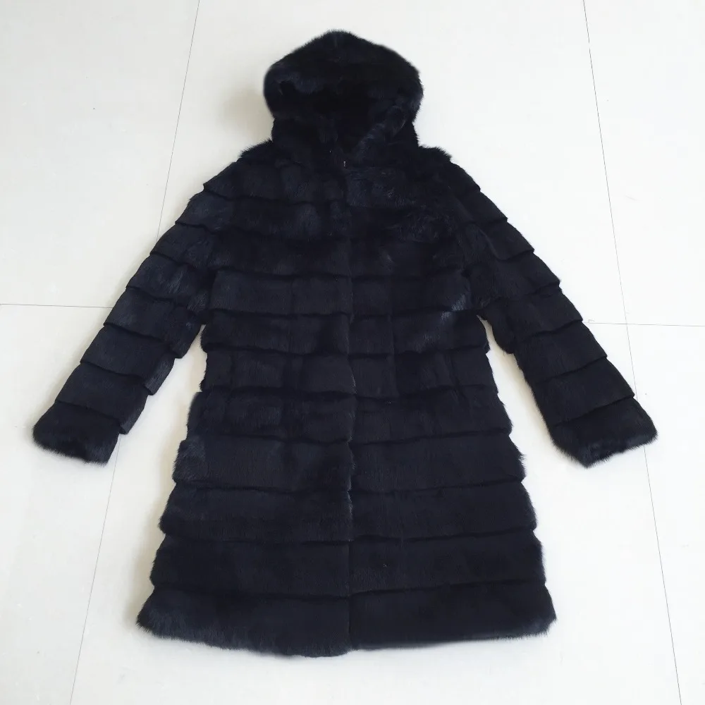 

2019 Hooded Natural 100% Genuine Full Pelt Fur with Striped Classical Coat with hood ladies Plus Size Fur Overcoat ksr387