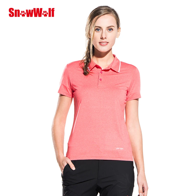 

SNOWWOLF Outdoor Summer Women Short Sleeve T-Shirt Quick-dry UV Protection Breathable Solid Female Polo T Shirt