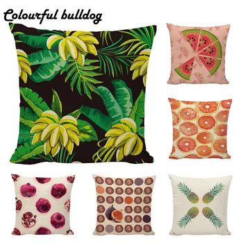 

Pineapple Tropical Fruit Cushion Cover Watermelon Banana Leaves 43X43cm Lemon Pillowcase Bedroom Sofa Decoratve Throw Pillows