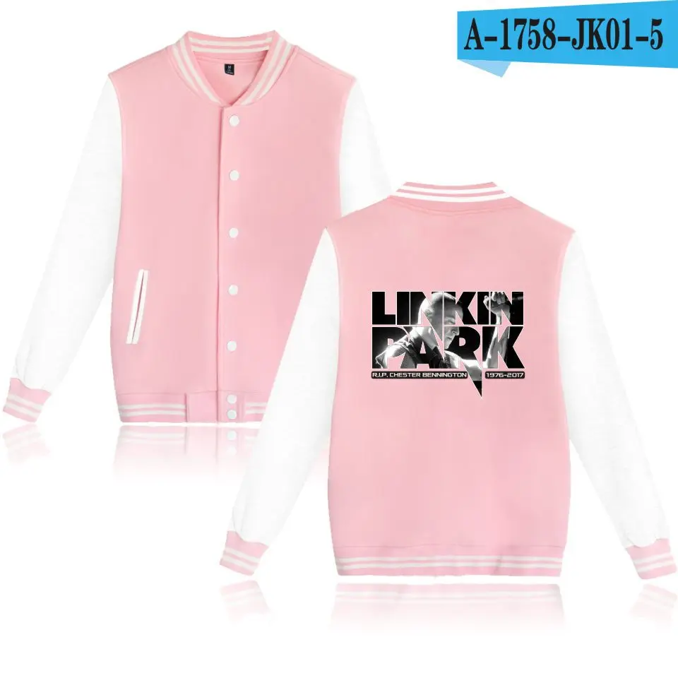 Осень новое поступление хип хоп бейсбольная куртка Униформа пальто Linkin худи Честер Толстовка Rip Harajuku мужские худи - Цвет: pink and white