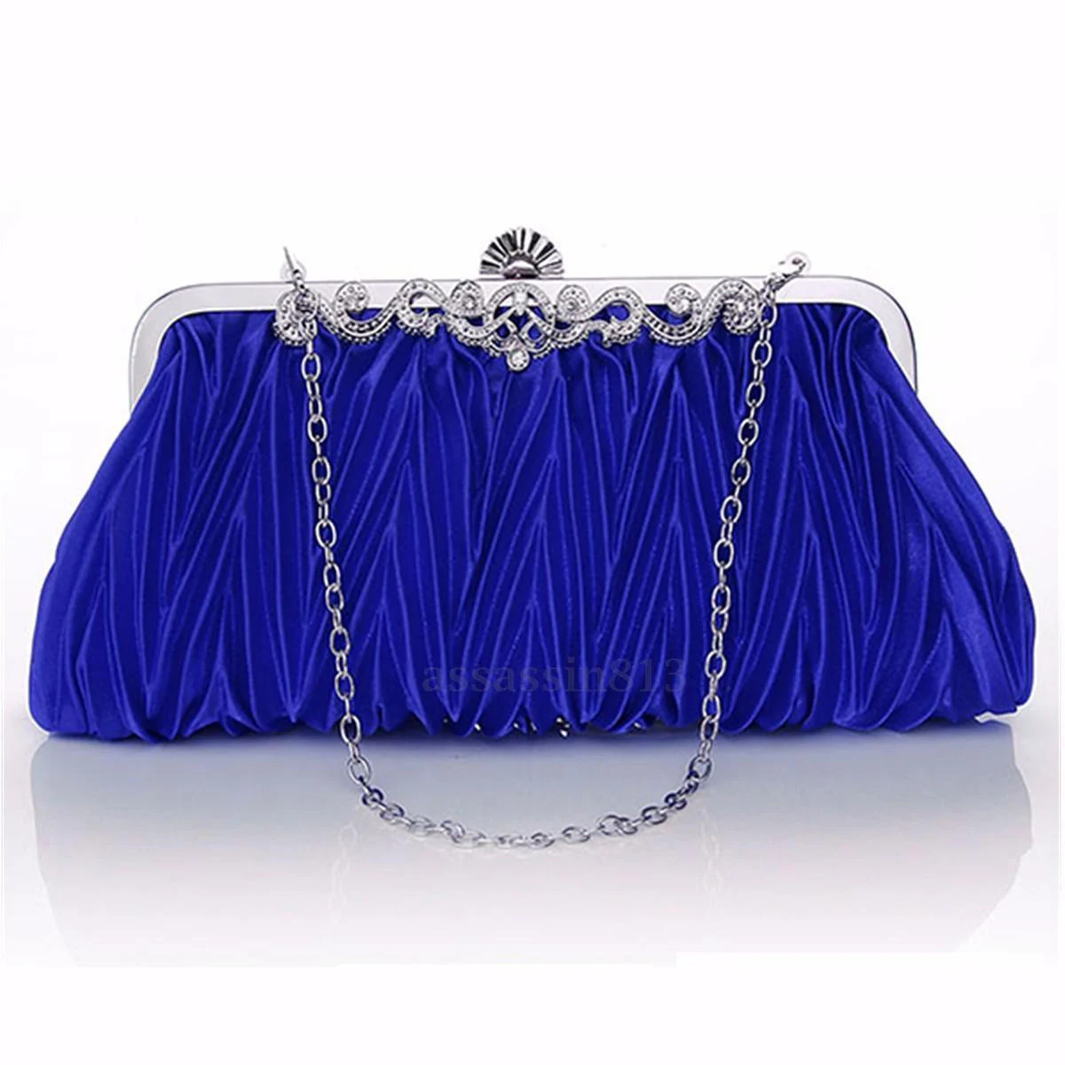 Folding Dinner Bag Women Lady Satin Crystal Bridal Handbag Clutch Party Wedding Purse Evening Bag Metal Buckles Polyester Fabric 5