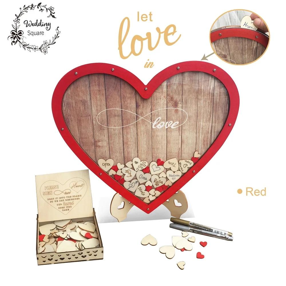 В форме сердца свадебные Гостевая книга украшения деревенский сладкий подвесное сердечко коробка Свадьба упаковочная коробка 3D Гостевая книга деревянная коробка