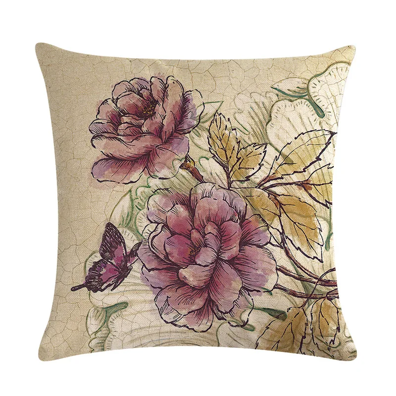 Retro Flowers Cushion Cover Ink Painting Style Bird Butterfly Print Linen Pillowcase Home Vintage Decor for Sofa Bedroom 45x45cm Retro Flowers Cushion Cover Ink Painting Style Bird Butterfly Print Linen Pillowcase Home Vintage Decor for Sofa Bedroom 45x45cm