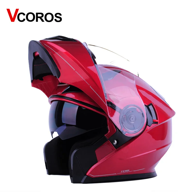 Vcoros флип Moto rcycle шлем Йема 927 модульная анфас Гонки Moto шлемы с внутренней солнцезащитный козырек объектив Moto rbike шлем - Цвет: Red