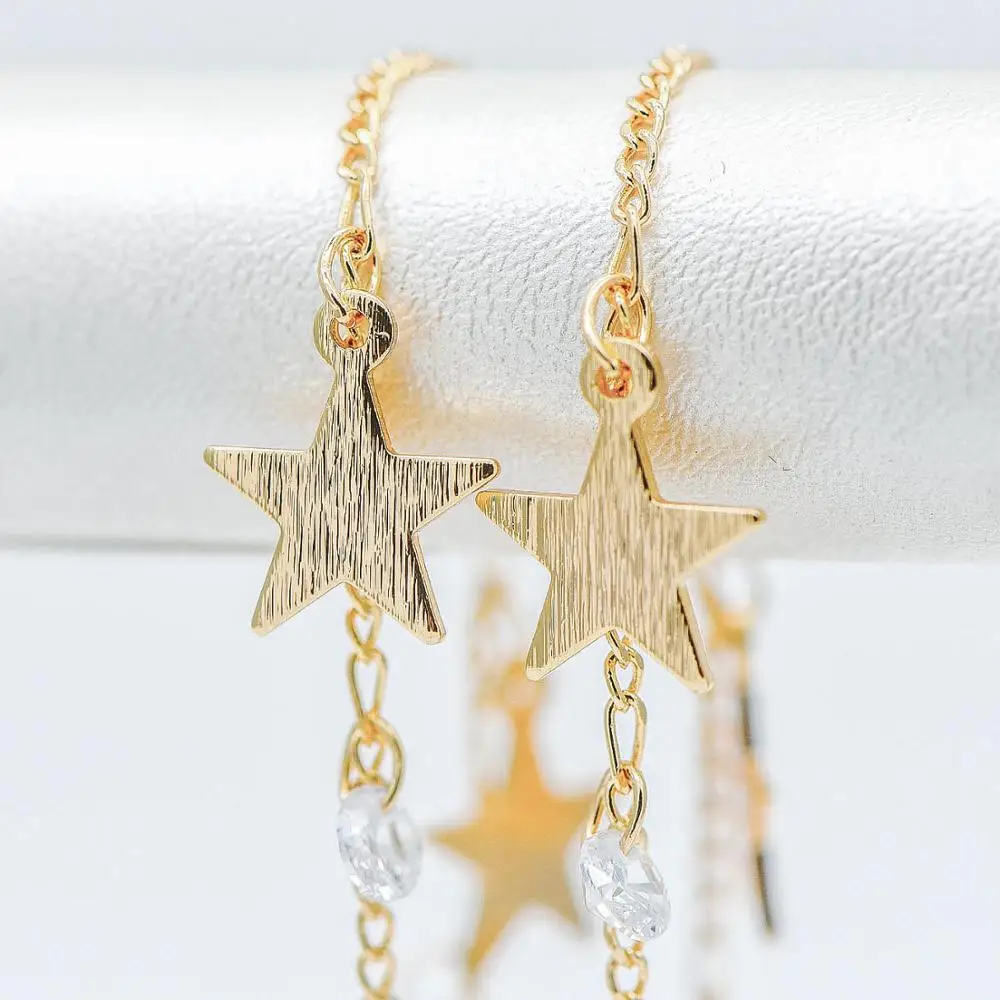 

Gold Chain with Star and CZ Charms, 18K Gold plated Brass Curb Chain, Quality Chain for Jewelry Wholesale (#LK-219-1)/ 1 Meter=3