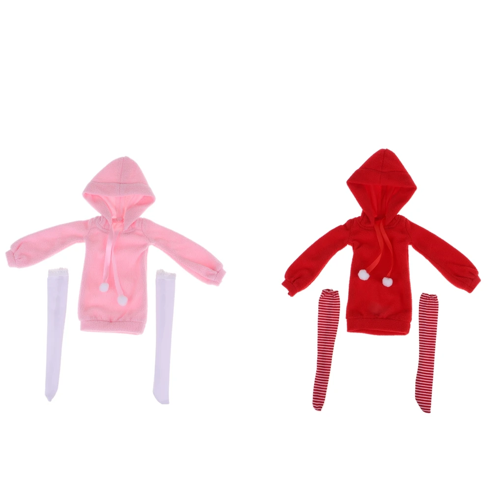 Fashion Hoodie Sweatshirt Dress with Stockings Suit for 1/3 BJD 60cm Dolls Accessories