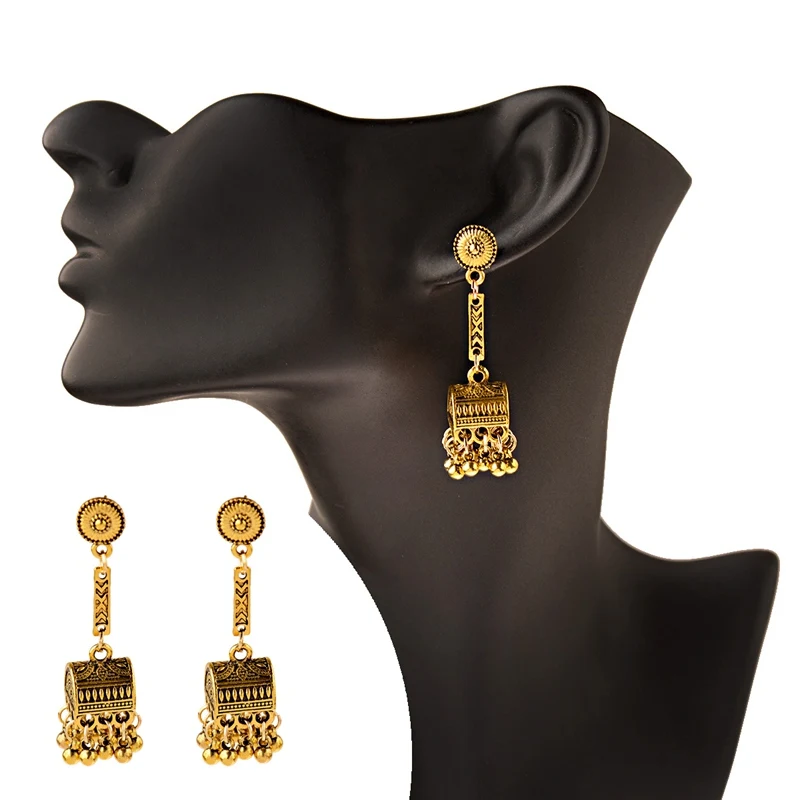 TopHanqi, женские античные золотые серебряные индийские серьги, египетские цыганские турки, этнические украшения в стиле "Бохо", винтажные маленькие колокольчики, висячие серьги с кисточкой