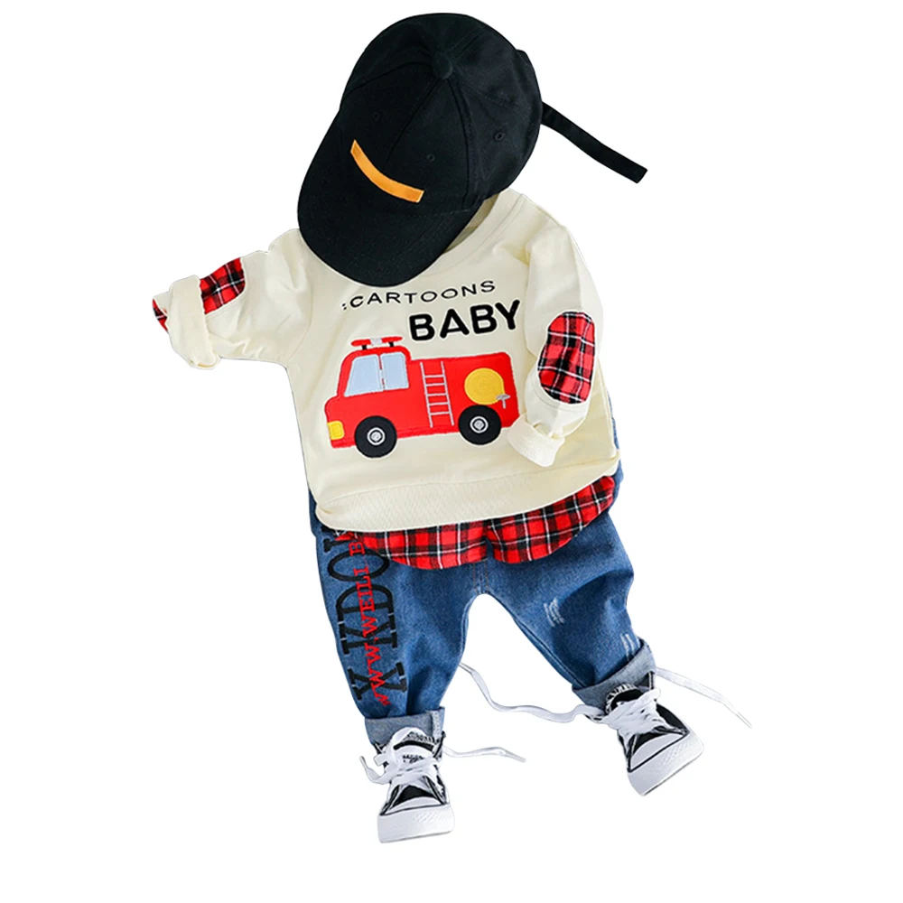 

2 Pieces Children Clothing Set Car T-shirt Jean Pants Boy Clothes Girls Toddler Letter Suit Spring Autumn Child Outfit Kids Sets