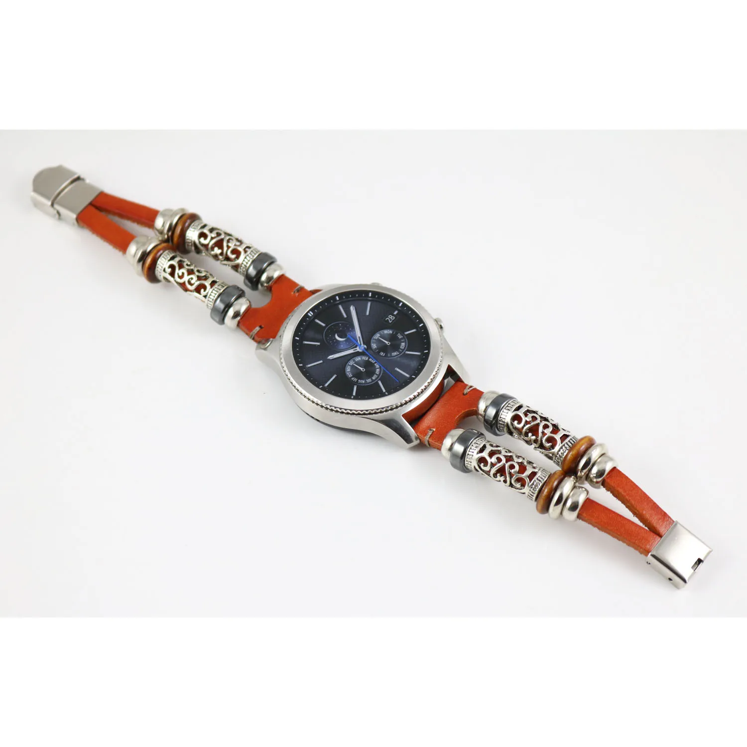 22 мм Amazfit ручной работы ретро браслет для samsung Galaxy Watch 46 мм ремешок из натуральной кожи ремень для gear S3 Frontier классический ремешок - Цвет ремешка: Beads Brown