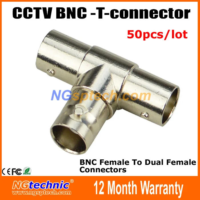 

50pcs/lot Female T Type Connector for CCTV Camera BNC Female To Dual Female Connectors  Free Shipping