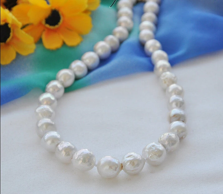 

FREE shipping>>>>z4898 13mm white round keshi reborn freshater pearl necklace 17inch 6.07 6.8