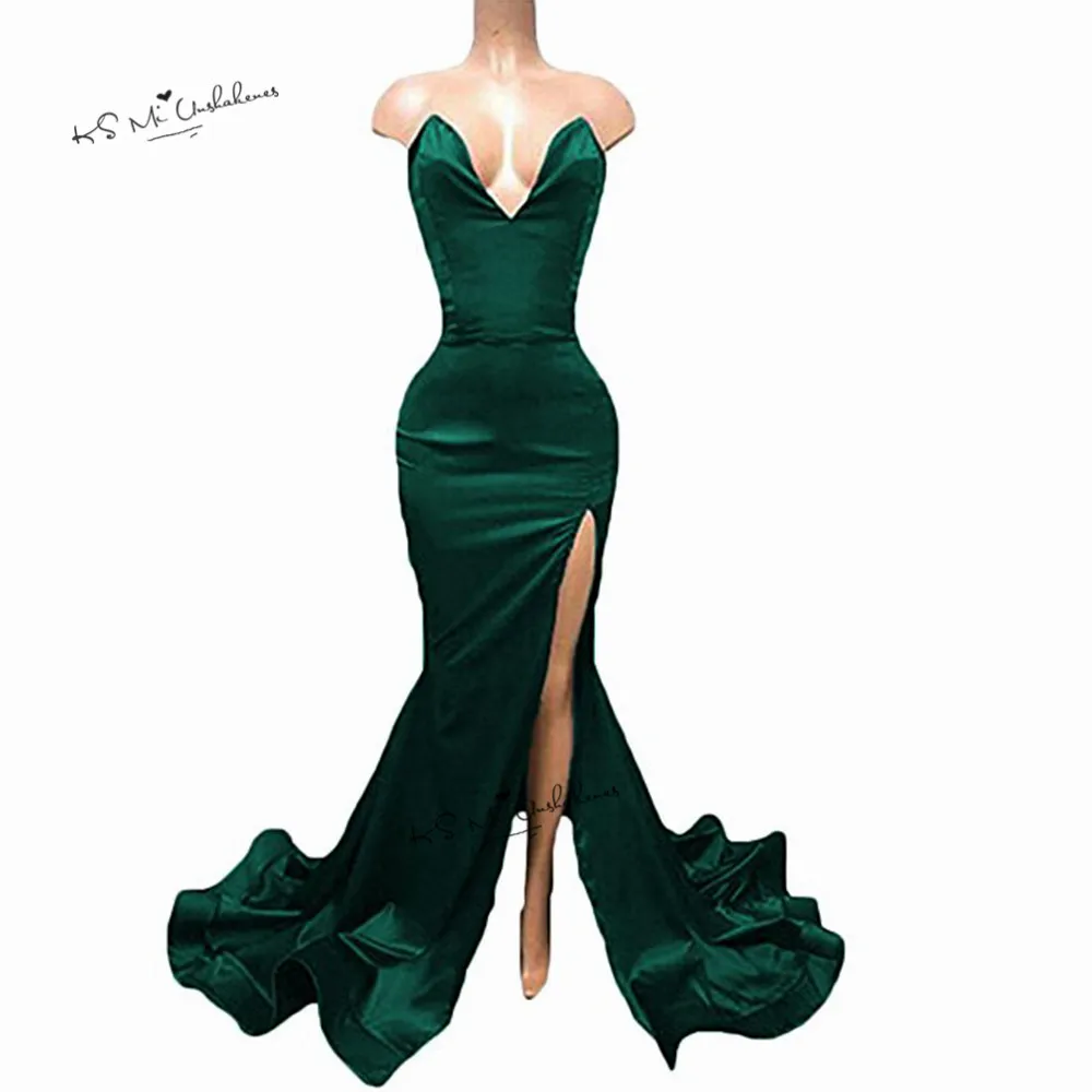 

2018 Black Green Deep V Neck Sexy Evening Dresses Long Women Split Custom Made Mermaid African Prom Dress Abiye Gece Elbisesi
