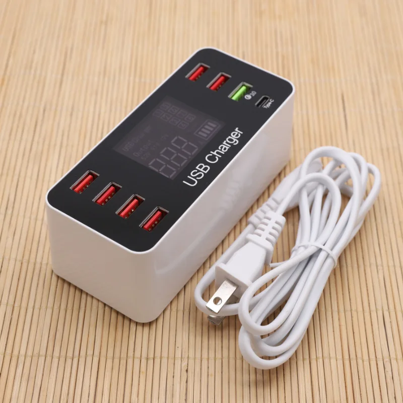 2019 Hot 8 Ports USB Charger LCD Digital Display 40W Smart Charger for Mobile Tablet For DOY