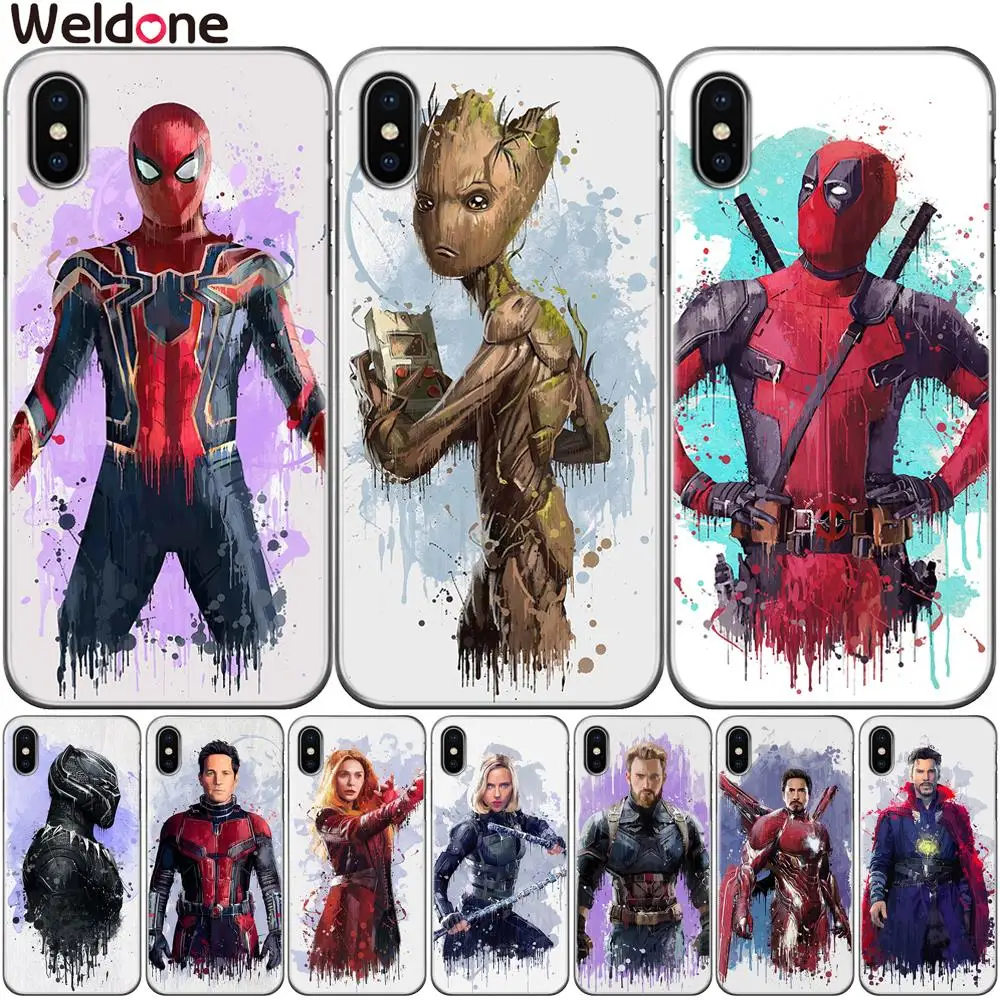 

Fashion Marvel Avengers Case For iPhone XS Max XR X 7 6s 8 Plus 5S SE Iron Man Spiderman Deadpool Groot Cases Cover Etui Coque