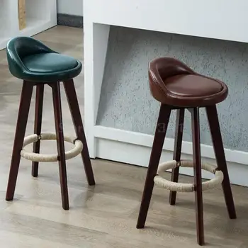 

Solid Wood Bar Chair Bar Chair Retro-american Bar Chair Modern Simple High-footed Stool Front Desk Revolving Creative Bar Stool