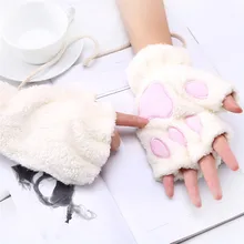 Новые стильные женские перчатки Харадзюку каваи Кошачий коготь плюс бархат утолщение половина пальца флип держать зимние теплые перчатки Wolovey#15