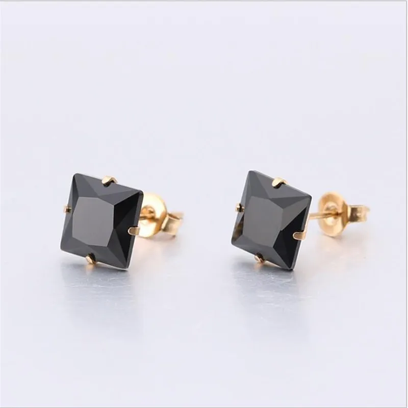 Size From 3mm To 8mm 316 L Stainless Steel With Square Black Zircons Stud Earrings For Men And Women - Image 4