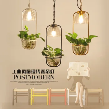 

Nordic modern minimalist iron glass bottle Pendant light plante Restaurant Bar Cafe creative Macarons Pendant lamp Ming