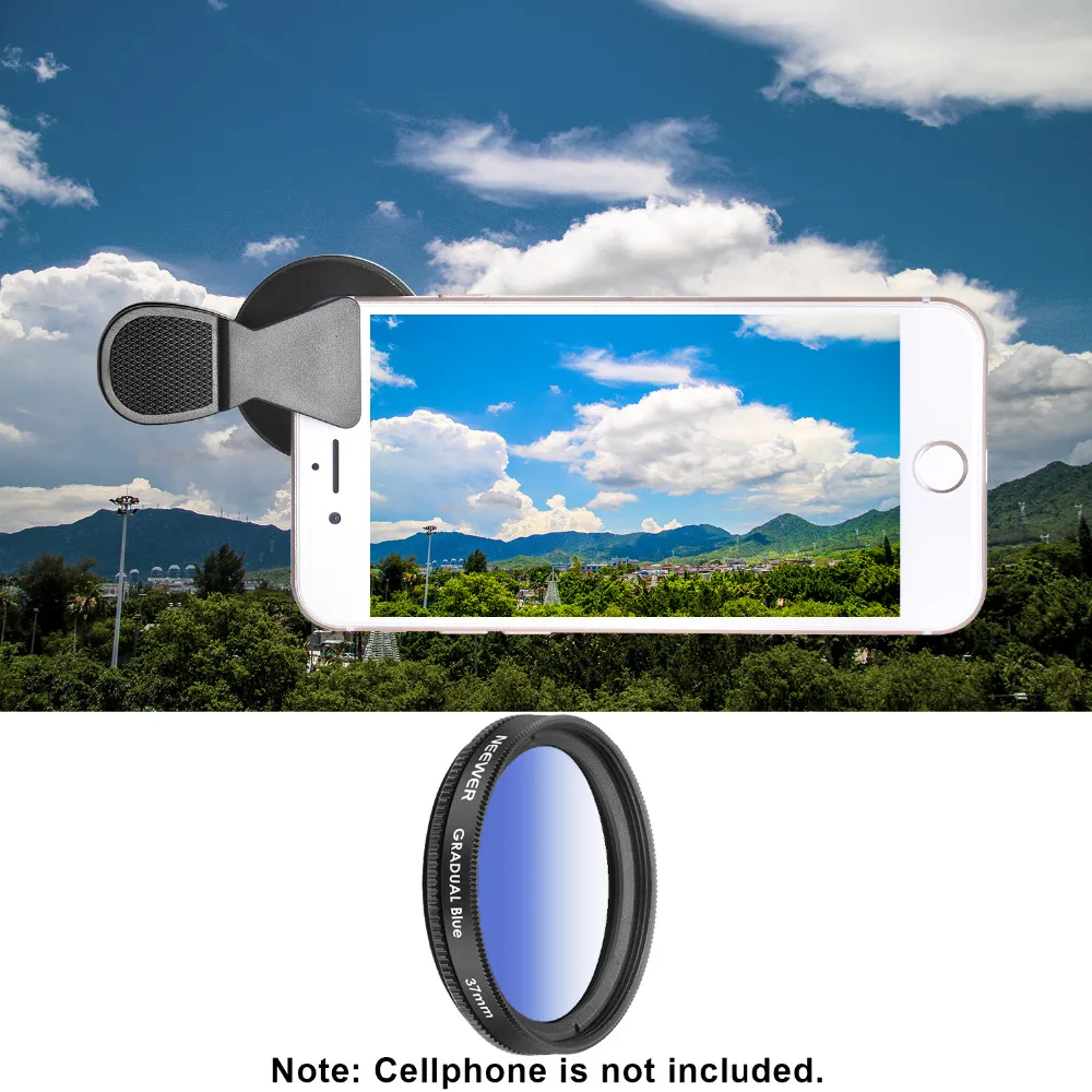 Neewer 37 мм набор аксессуаров для объектива сотового телефона: 0.45X широкоугольный объектив+ зажим для объектива+ градиентные цветные фильтры+ CPL фильтр+ ND2-400 фильтр