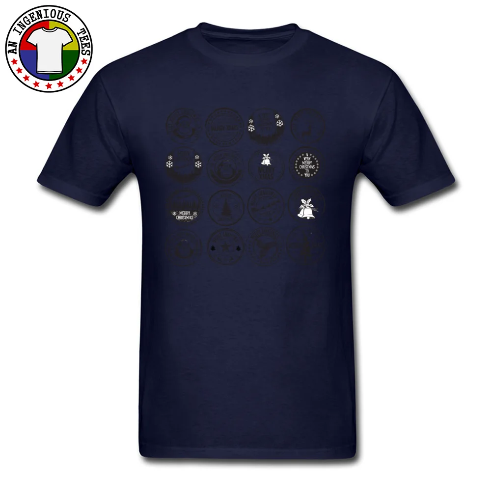 100% Cotton Men Short Sleeve Vintage Christmas stamp Tshirts Summer Tops Shirts 2018 Discount Normal Round Neck T Shirt Vintage Christmas stamp navy