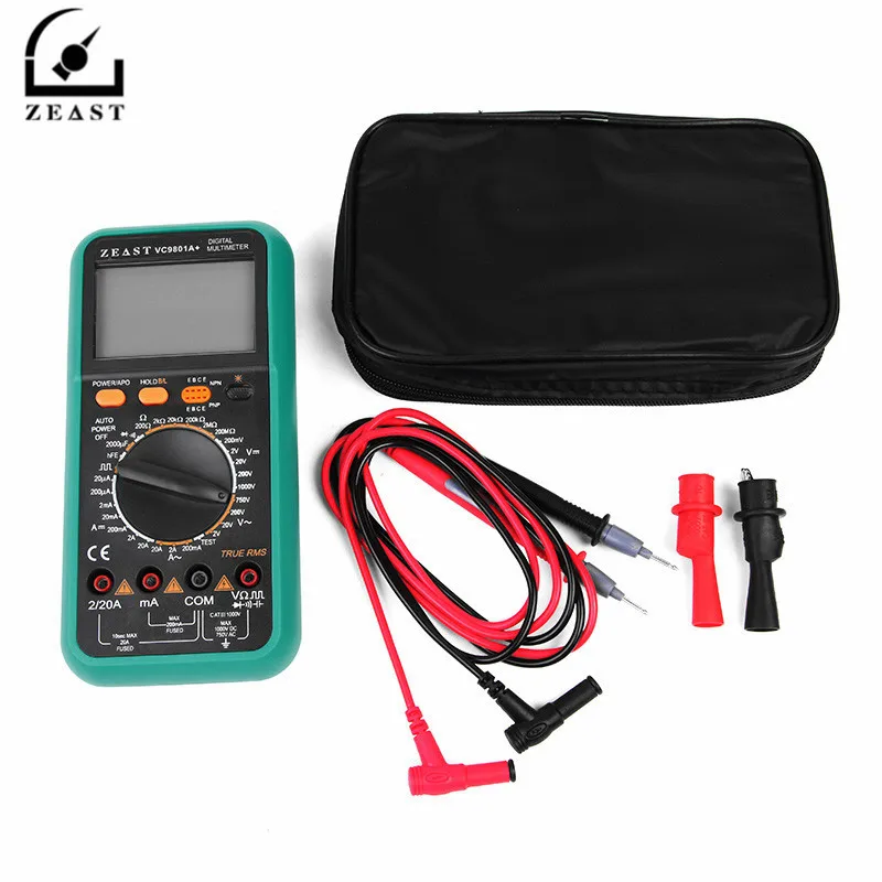 

ZEAST VC9801A+ Digital Multimeter Transistor hFE Square Wave AC/DC Ammeter Voltmeter Output Manual Range LCD Tester Meter