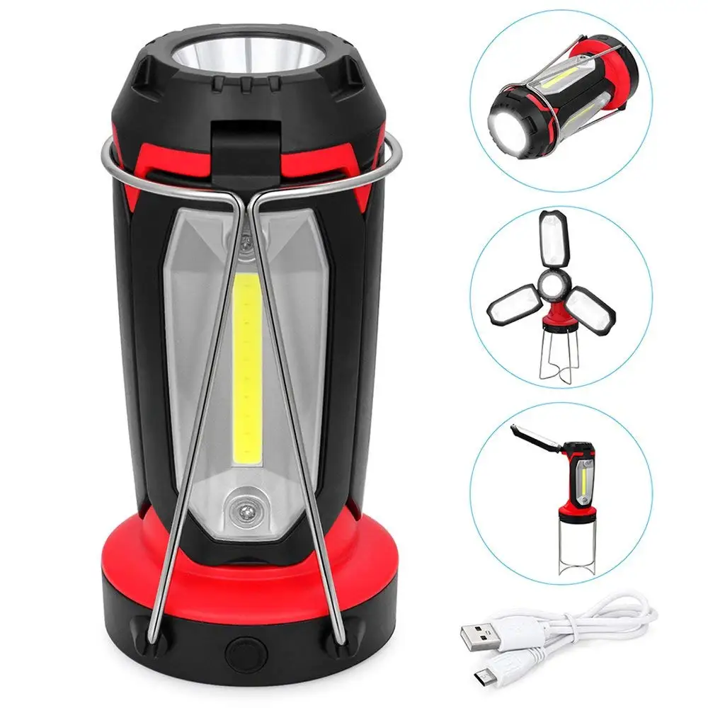 

COB LED Camping Lantern Portable Work Light Outdoor Rechargeable Tent Lamp with Stand Multifunctional Flashlight for Emergency