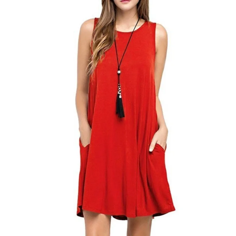 

Casual Sleeveless Tank TShirt Dress Plus Size Women Mini Beach Dress Summer 2019 Mini Pockets Vestidos Black White Sundress